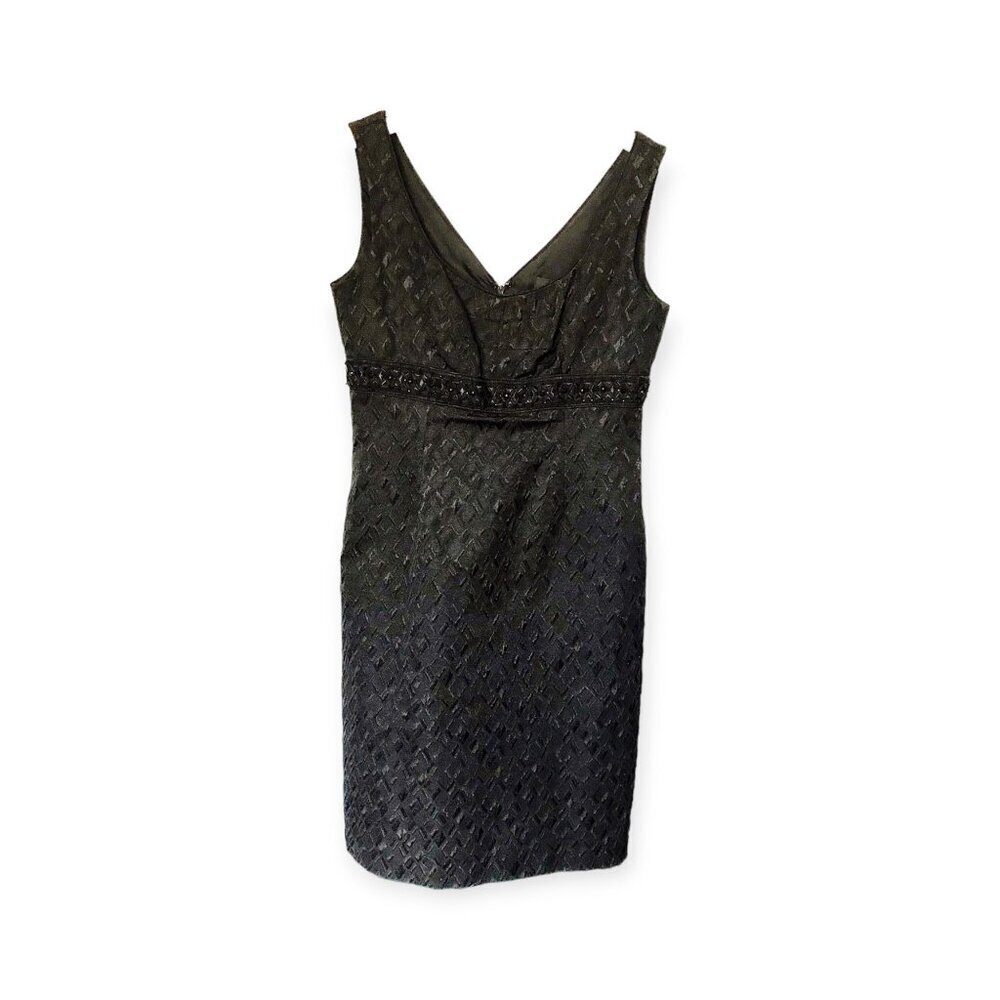 Tahari ASL Luxe black sleeveless brocade dress with beading detail size 6